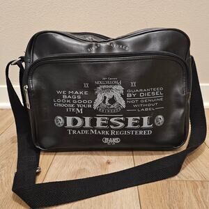 Diesel Vintage Messenger Shoulder Bag in Black Faux Leather